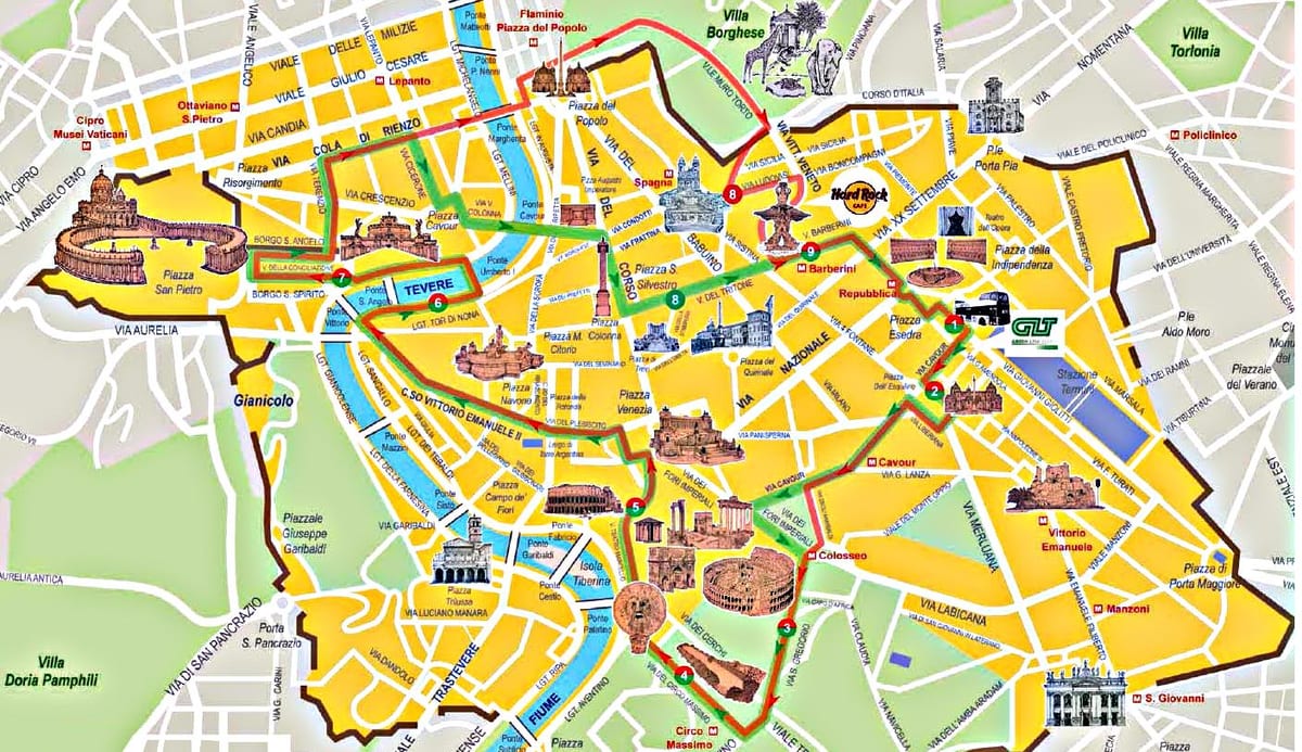 罗马跳上跳下的巴士旅游路线图